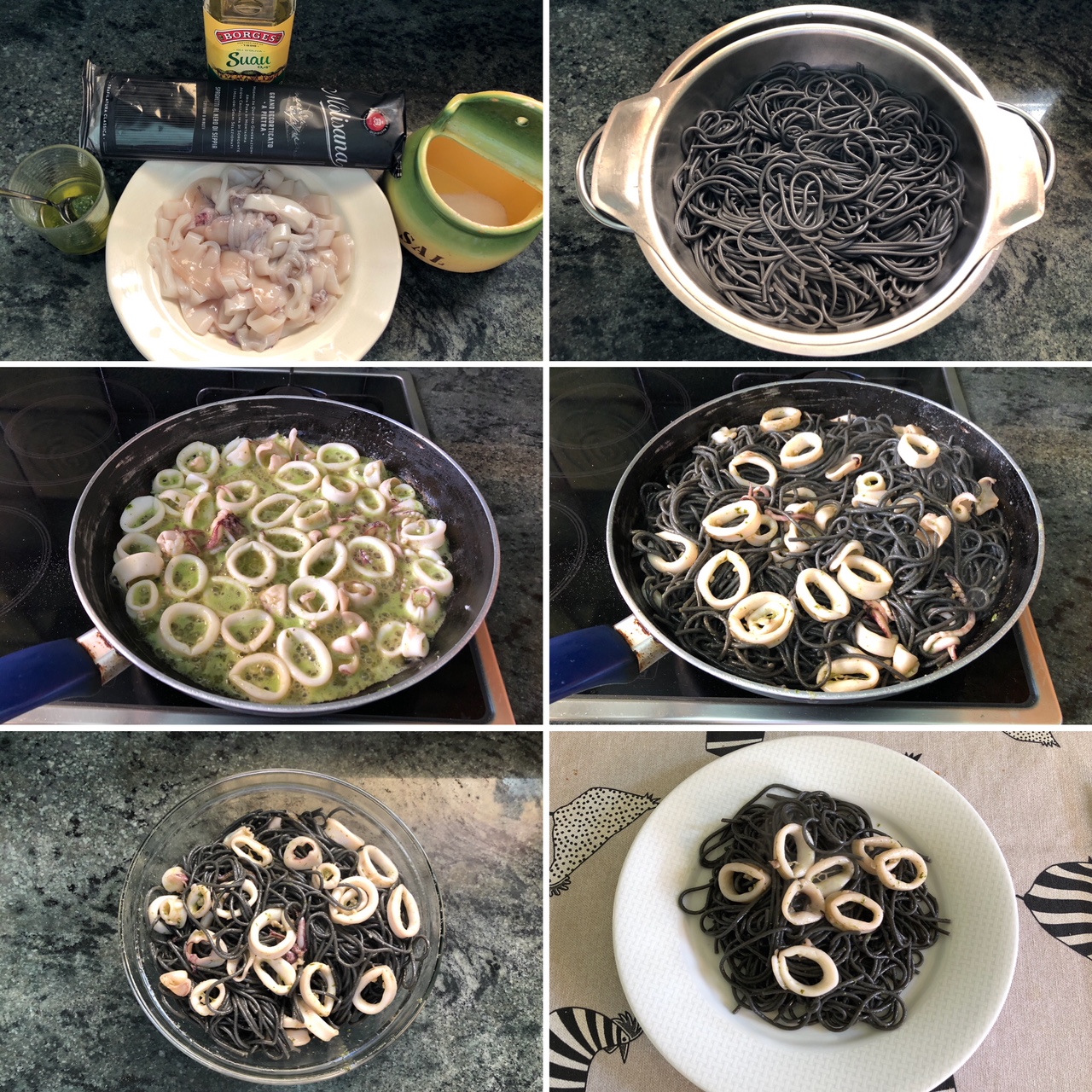 20180922 Espaguetis negres amb calamars saltejats